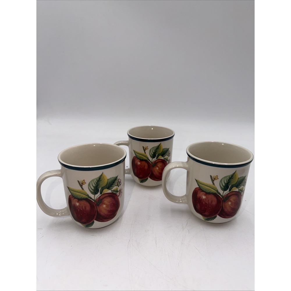 Lot of 3 Vintage China Pearl Casuals Apple Design Ceramic Mugs Grandma Cottage
